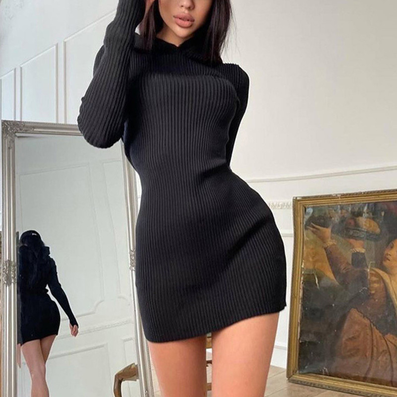 Fashion Warm Solid Color Stretch Skinny Party Elegant Sexy Package Hip Sweater Dress