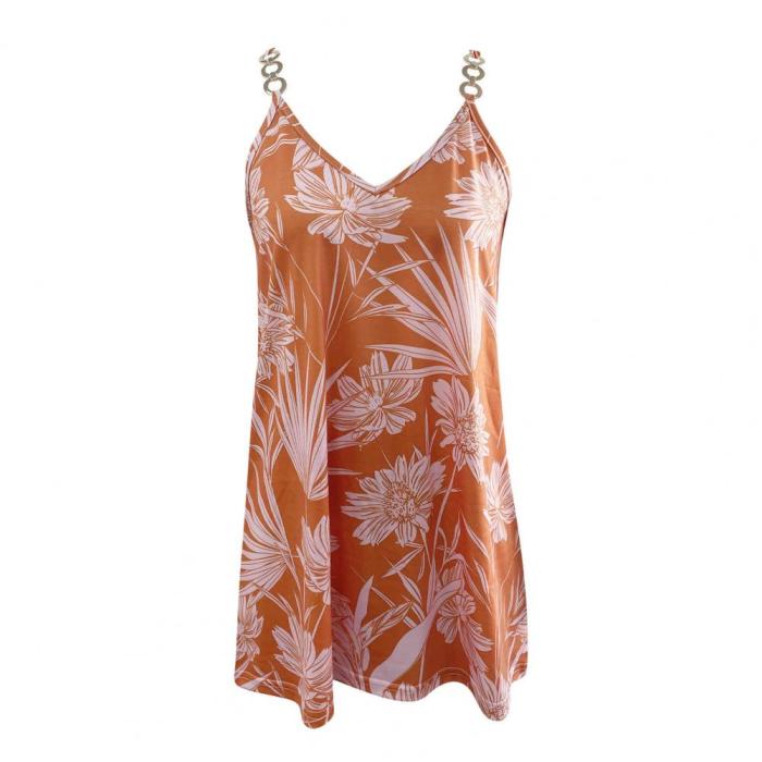 Open Back Printed Sleeveless  V Neck Beach Summer Camis