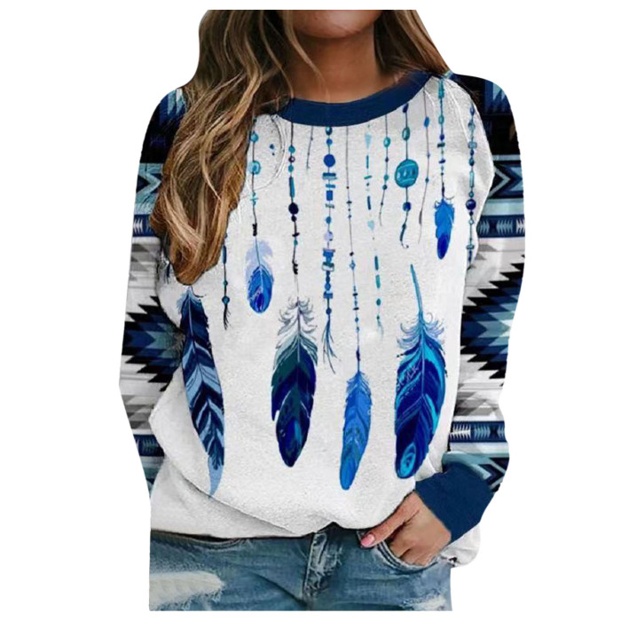 Fashion Casual Printed Round Neck Long Sleeves Loose Sweatshirts