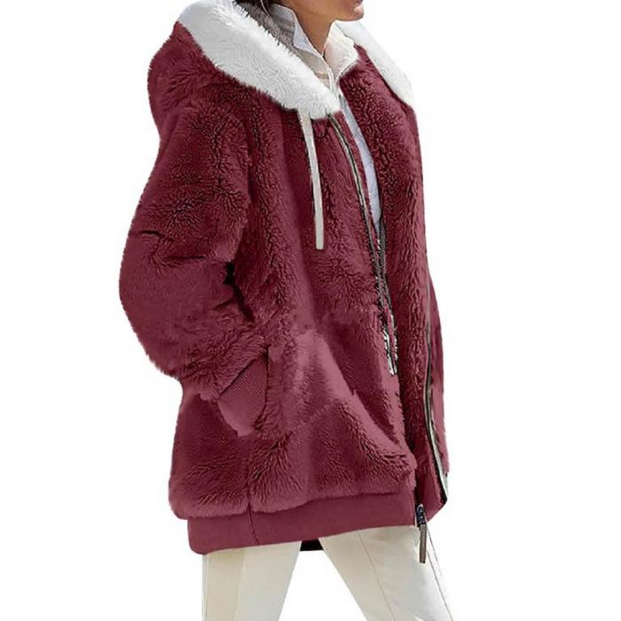 Women's Fashion Solid Color Long Sleeve Zipper Loose Warm Plush  Coats