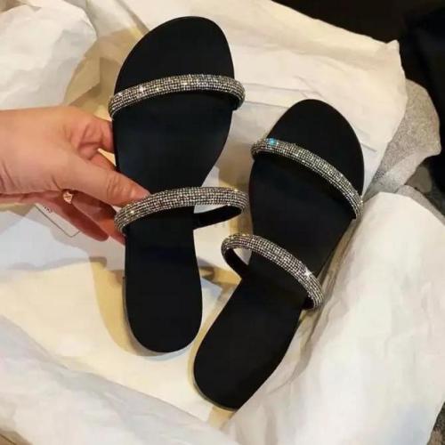 Casual Flat PU Bling Rubber Home Shoes Flip Flops Slippers