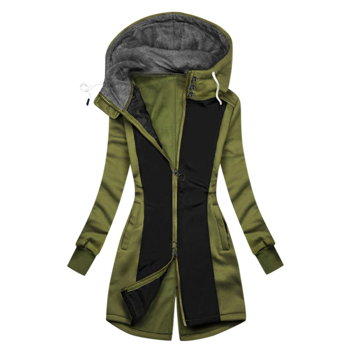 Winter Zipper Fashion Stitching Long Sleeve Fleece Warm Casual Slim Jacket