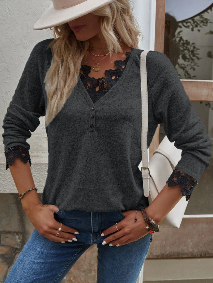 Women's Fashion Long Sleeve Lace Sweatshirts Top