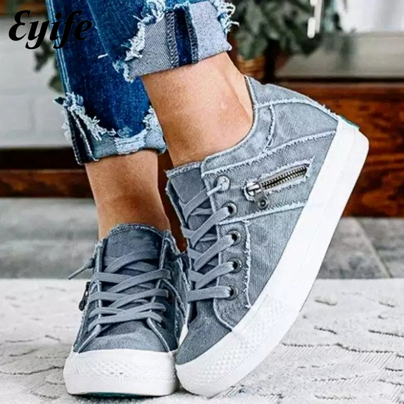 Casual Lace Up Zipper Comfortable Denim Fashionable Canvas Shoes