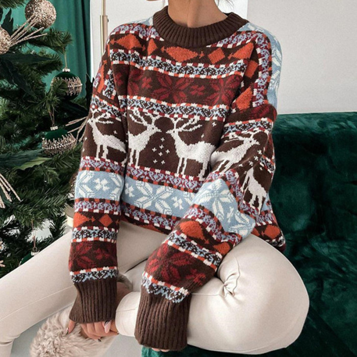 Christmas Fashion Casual O-neck Long Sleeve Printed Sweater