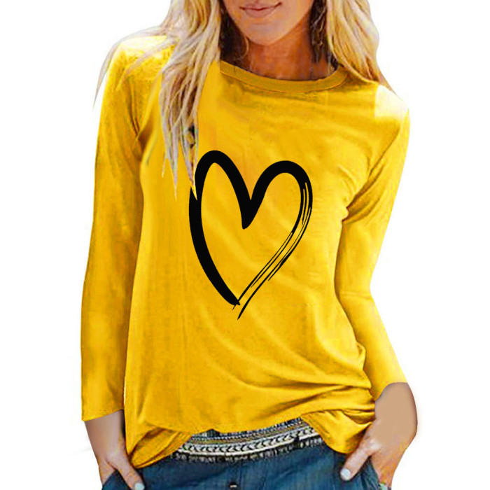 Print Long Sleeve Loose Casual Round Neck T-Shirt