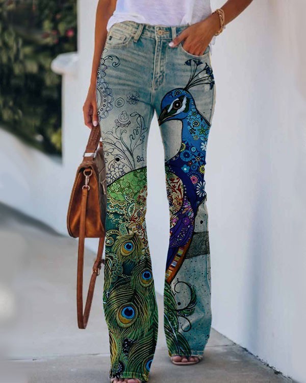 3D Printed Pattern Women's Retro Casual Straight Loose Jeans