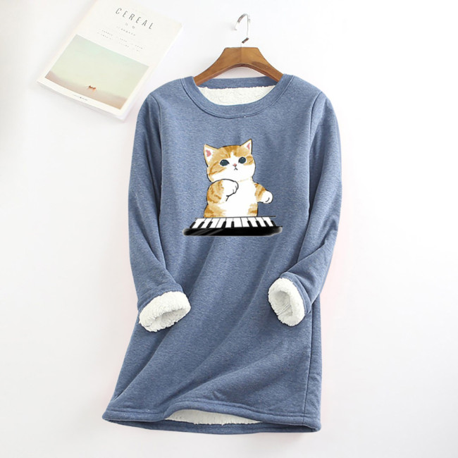 Elegant Top Cute Printed Warm O Neck Sweatshirts