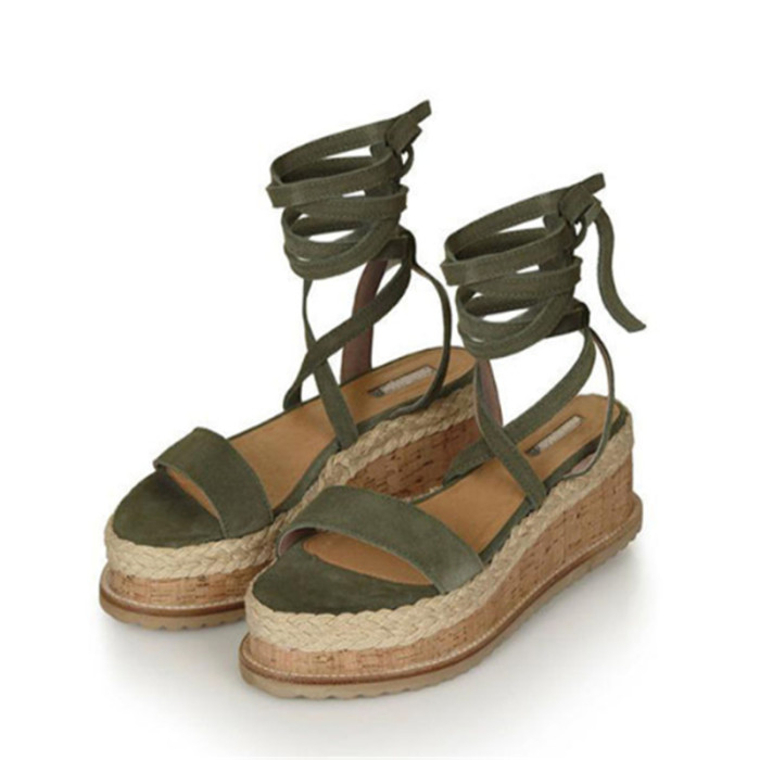 White Wedge Espadrille Open Toe Gladiator Lace-Up Platform Sandals
