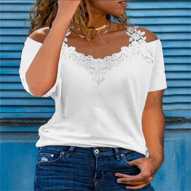 Sexy Lace Casual V-Neck Loose T Hollow Strap Elegant Blouses & Shirts