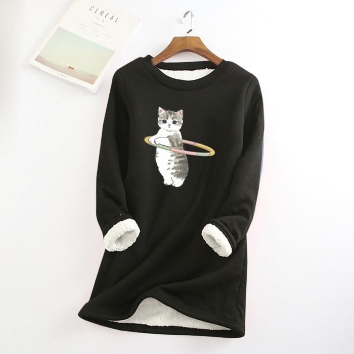 Top Elegant Fashion O Neck Print Casual Warm Cotton Sweatshirts