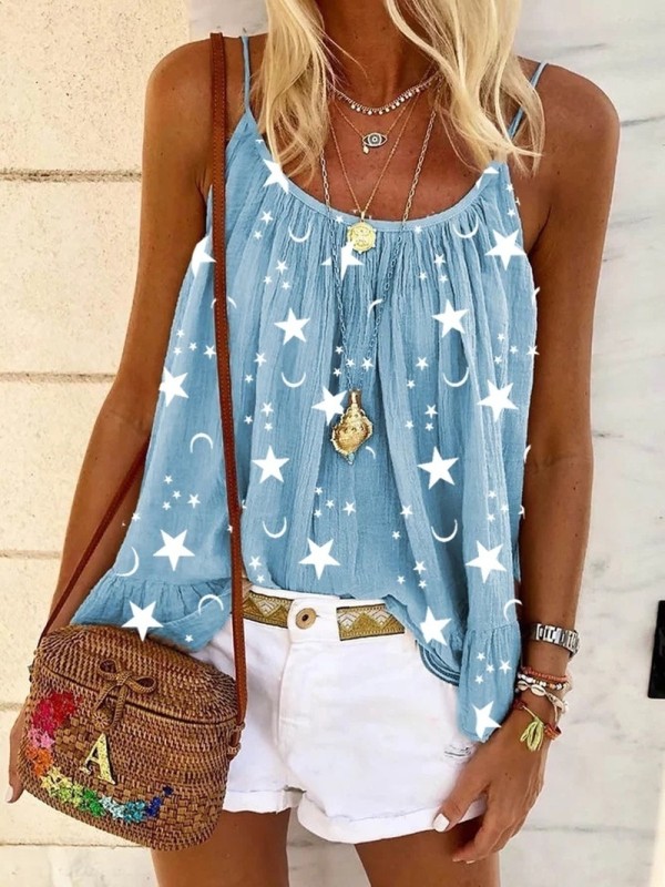 Trendy Loose Beach Sleeveless Bohemian Print Cotton Beach T-Shirt