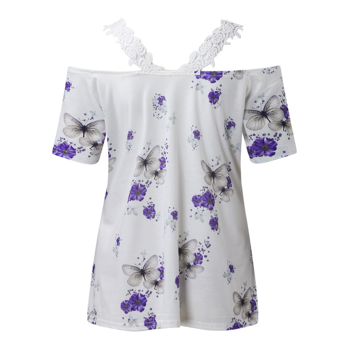 Fashion Floral Print Sexy Lace Elegant V Neck Casual Blouses & Shirts