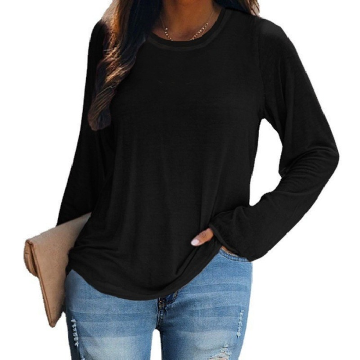 Casual Long Sleeve Solid Color Loose Deep V Neck T-Shirt