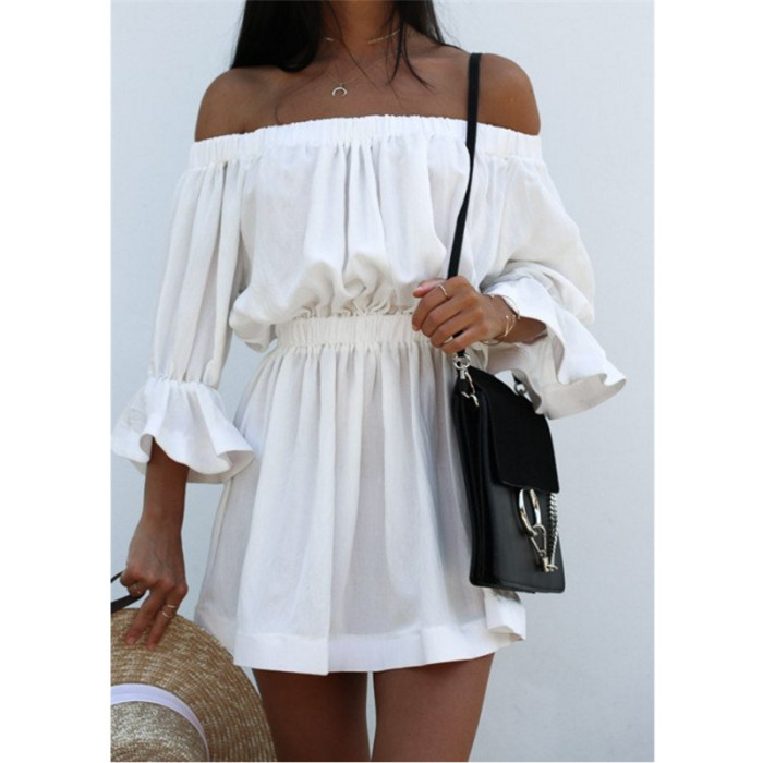 Sexy Off Shoulder Slash Neck Party Long Sleeve Fashion Loose Casual Mini Dress
