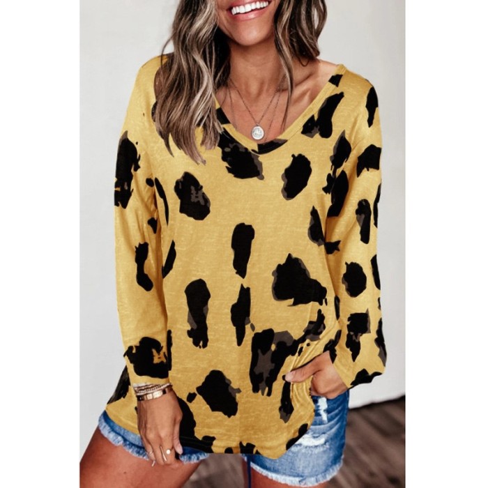 Fashion Long Sleeve Loose Leopard Print Casual Top T-Shirt