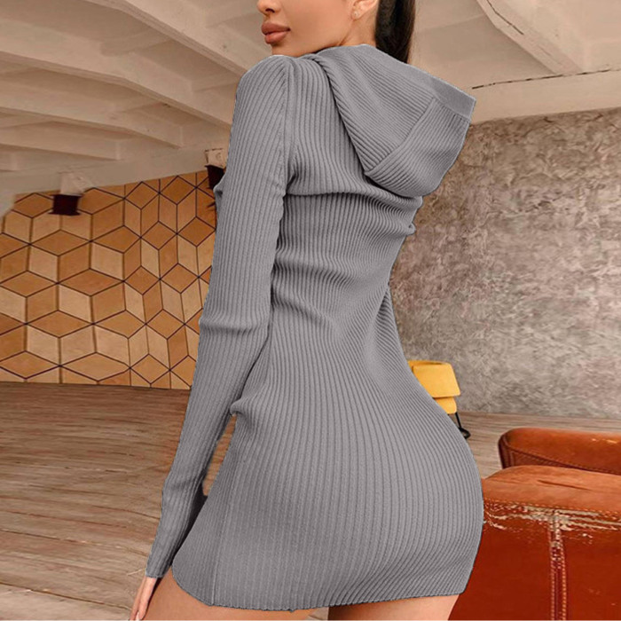 Fashion Warm Solid Color Stretch Skinny Party Elegant Sexy Package Hip Sweater Dress