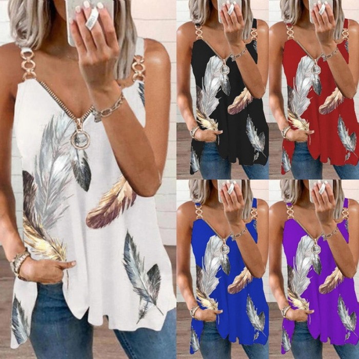 Fashion Bandeau Sleeveless Elegant Print Loose Bohemian  Blouses & Shirts