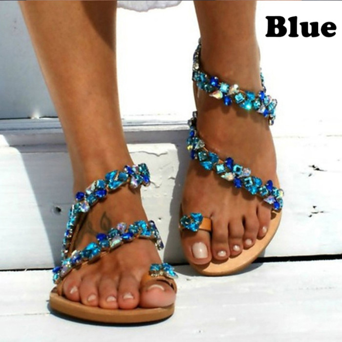 Women's Fashion Rhinestone Crystal Chain Flat Sandals