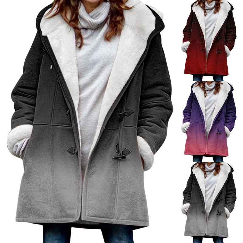 Plush Winter Loose Gradient Hooded Coats
