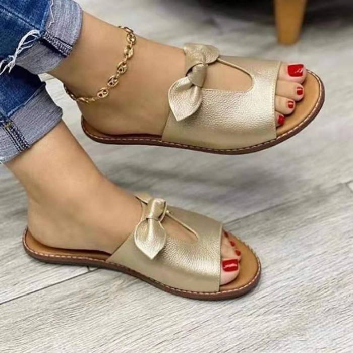 Fashion Bowknot Flat Sandals Comfortable Soft Sole Beach Outdoor Slippers