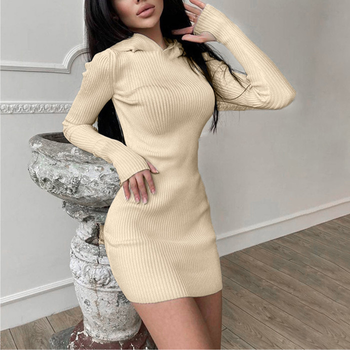 Fashion Warm Solid Color Stretch Skinny Party Elegant Sexy Package Hip Sweater Dress