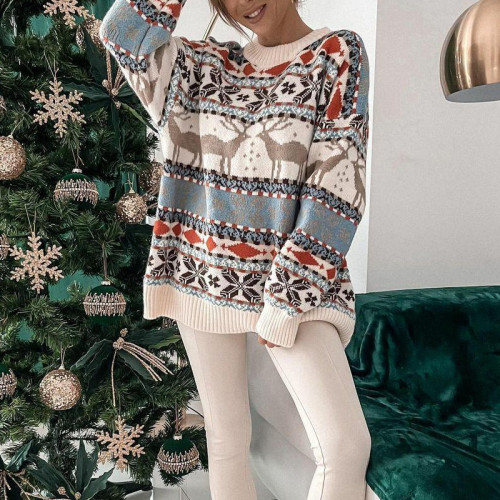 Christmas Fashion Casual O-neck Long Sleeve Printed Sweater