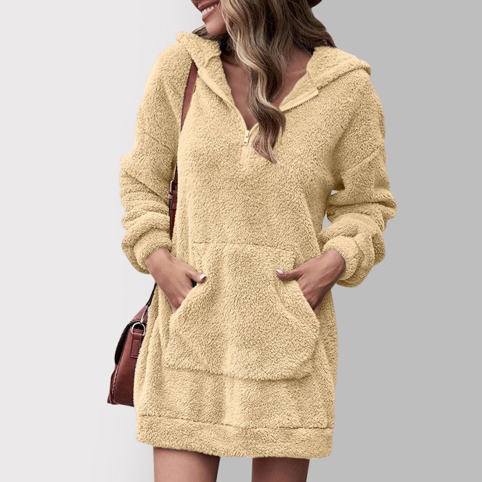 Fashion Long Sleeve Plush Women's Warm Fluffy Loose Hooded Sweatshirt