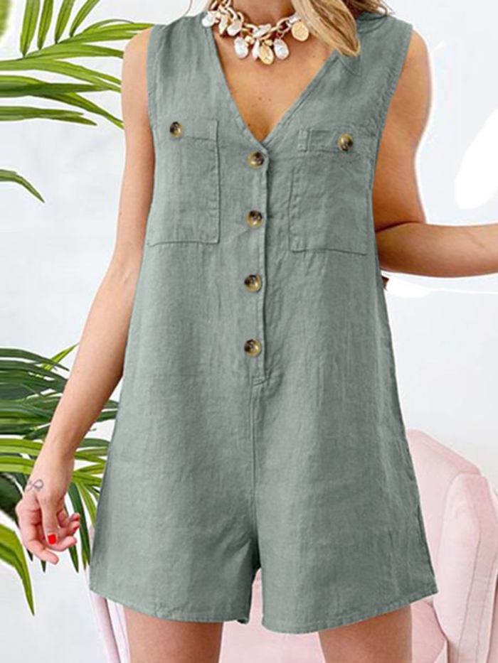 Fashion V Neck Sleeveless Casual Solid Color Loose Rompers