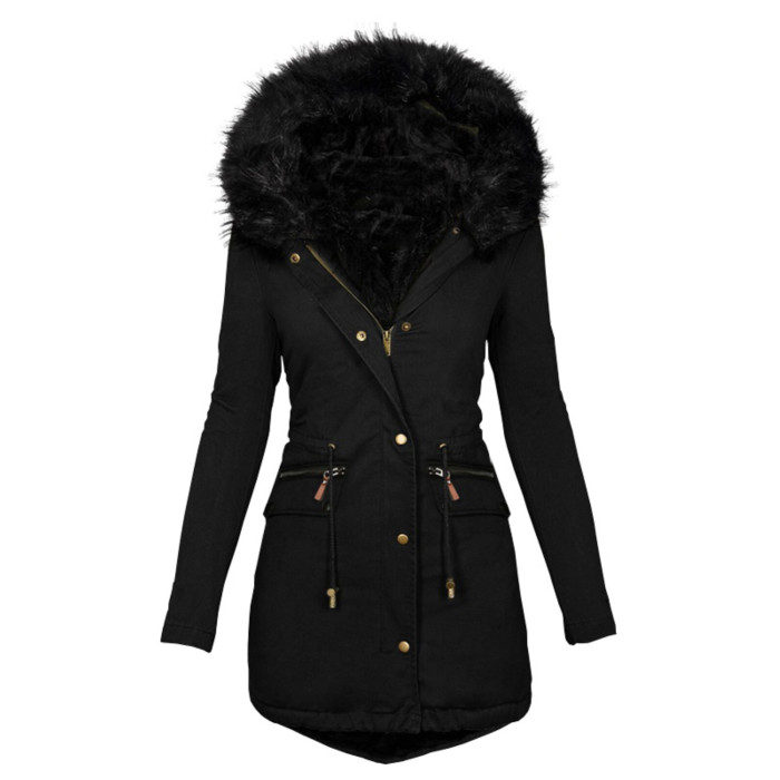 Long Sleeve Faux Fur Hooded Insulated Parka Snow Midi Coats