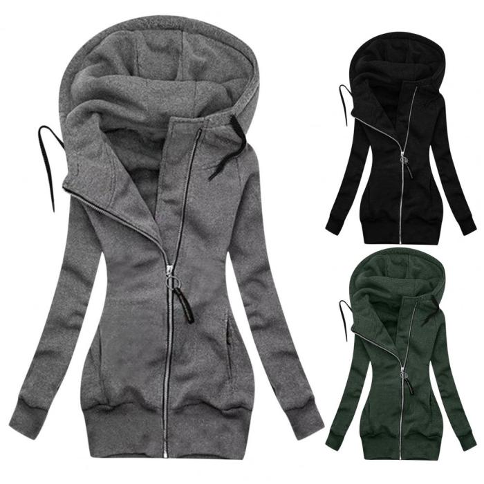 Hooded Stretch Cuff Solid Color Insulated Sweatshirt Jacket