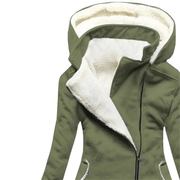 Fashion Long Sleeve Fleece Warm Retro Casual Zipper Oversized  Coats