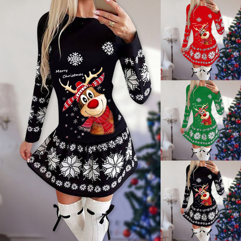 Fashion Comfortable Long Sleeve Christmas Casual Loose Sexy Sweater Dress