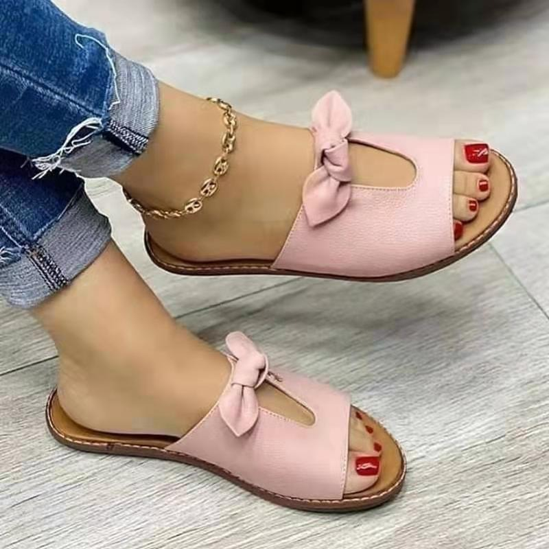 Fashion Bowknot Flat Sandals Comfortable Soft Sole Beach Outdoor Slippers