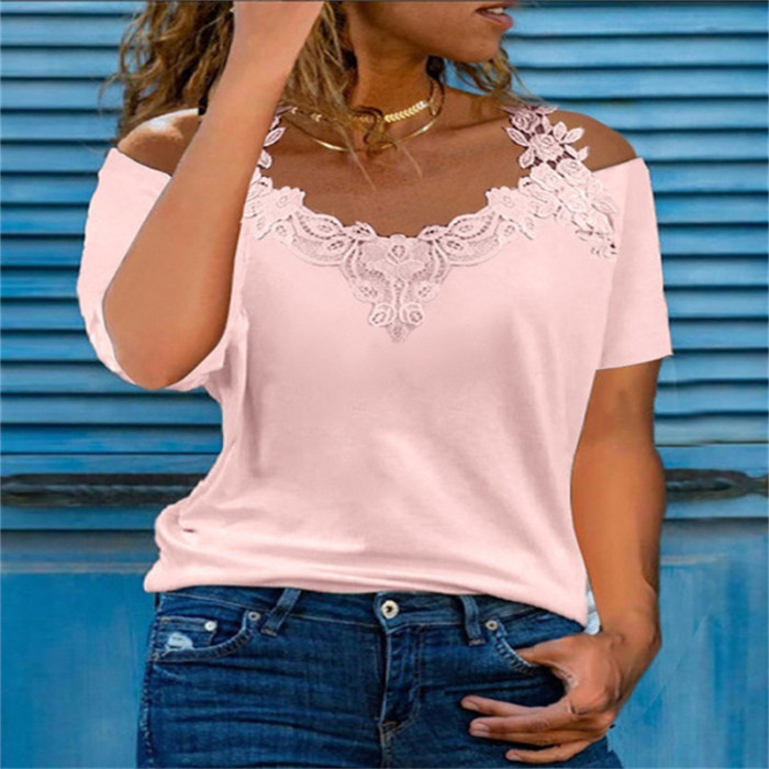 Sexy Lace Casual V-Neck Loose T Hollow Strap Elegant Blouses & Shirts