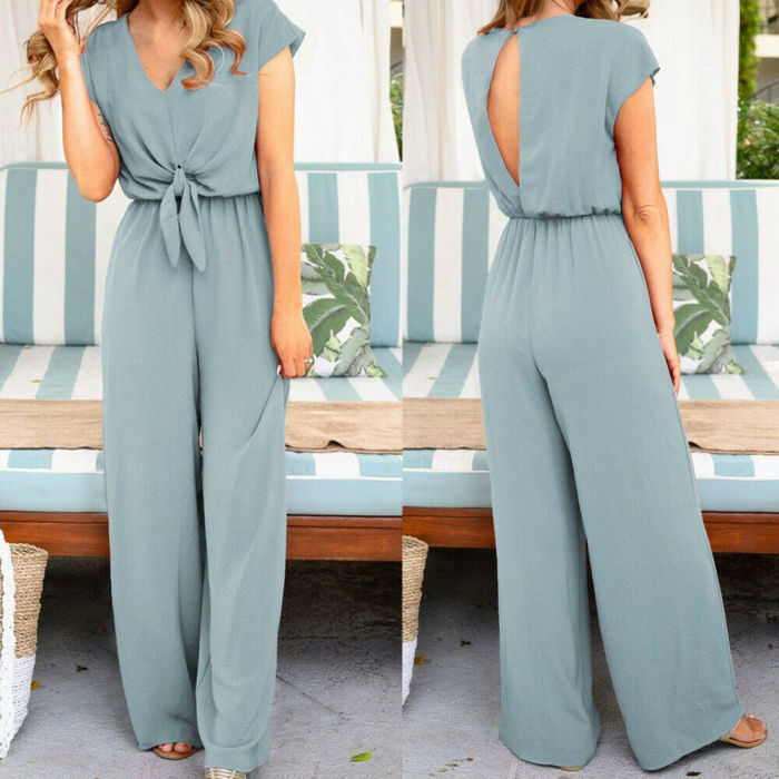 Fashion Casual Vacation Solid Color Wide-Leg Jumpsuit