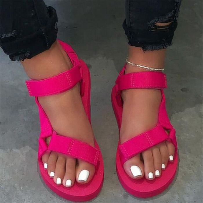 Casual Open Toe Non-slip Black Hook and Loop Platform Women's Sandals