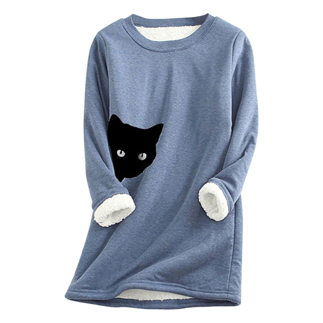 Women's Thick Wool Printed Velvet Crew Neck Sweatshirt