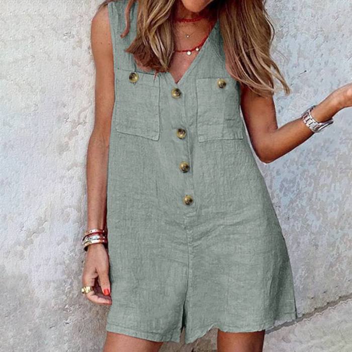 Fashion V Neck Sleeveless Casual Solid Color Loose Rompers
