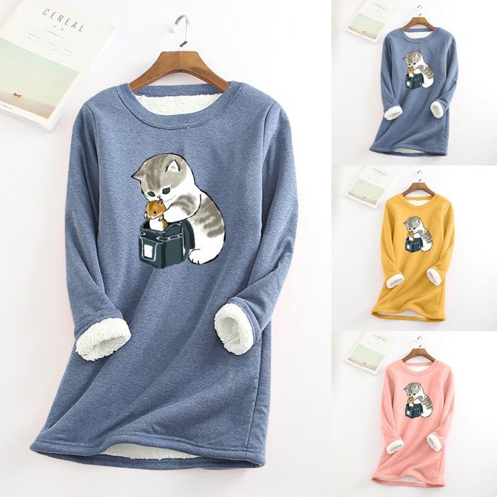 Top Elegant Fashion Cute O-neck Printed Sweatshirts