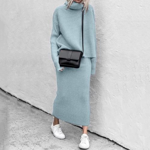 Fashion Loose Turtleneck Casual Knit Top  Two-piece Outfits