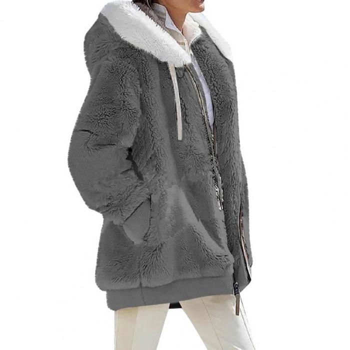 Women's Fashion Solid Color Long Sleeve Zipper Loose Warm Plush  Coats