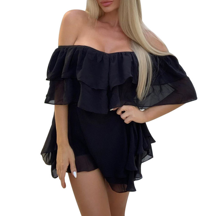 Ruffled Fashion A-Line Solid Color Casual Mini Dress