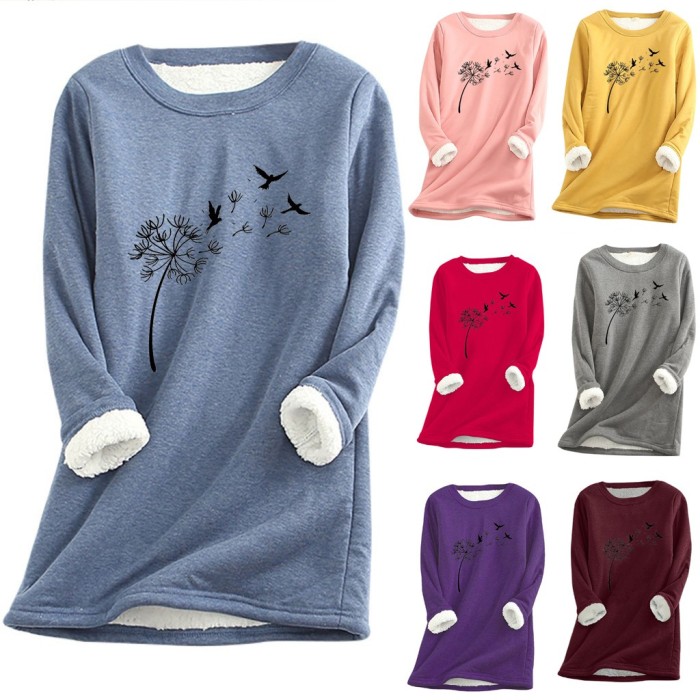 Comfortable Women's Casual Print Thick Round Neck Fashion Sweatshirts