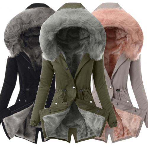 Fashion Fur Fluffy Drawstring Pocket Hooded Thermal Coat