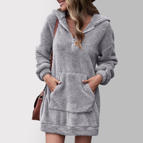 Fashion Long Sleeve Plush Women's Warm Fluffy Loose Hooded Sweatshirt