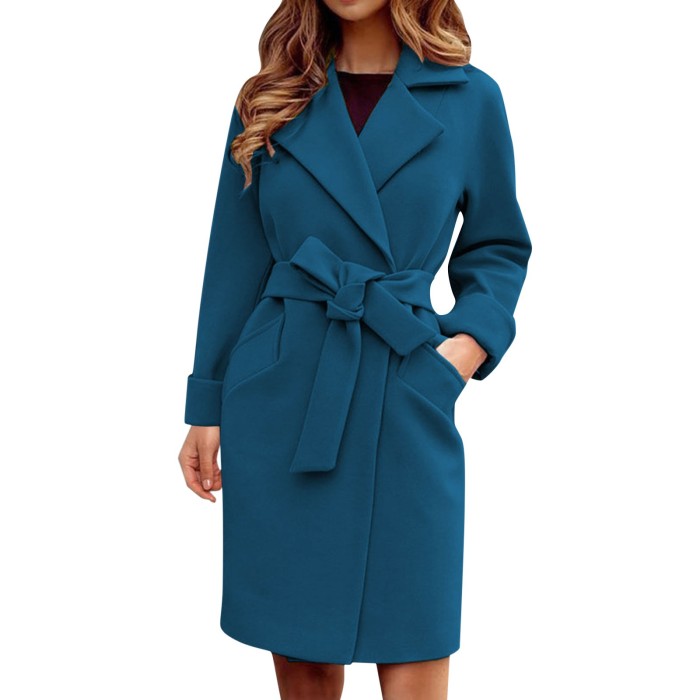 Women's Wool Double Breasted Casual Lapel Solid Color  Trench Coats