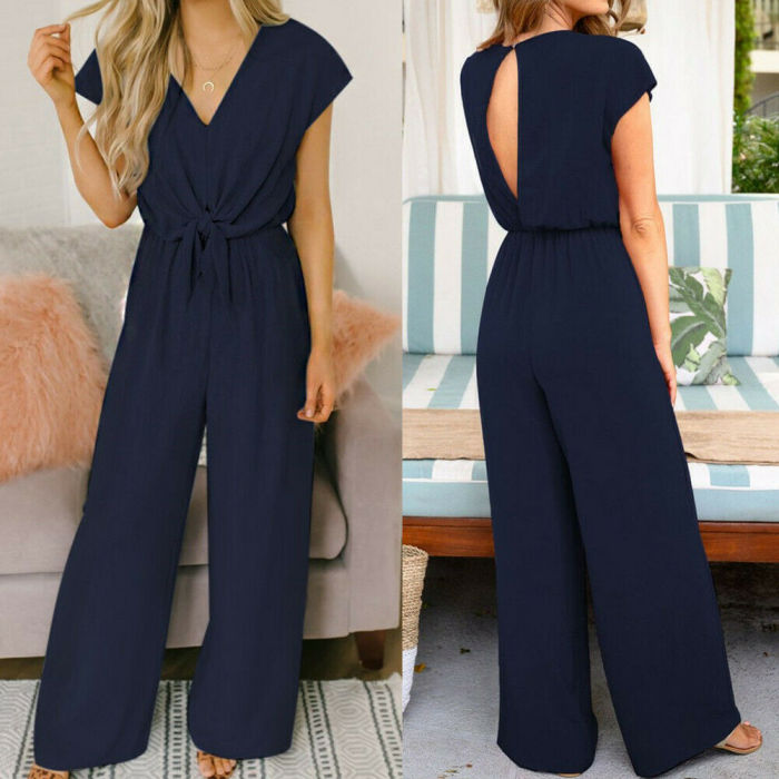 Fashion Casual Vacation Solid Color Wide-Leg Jumpsuit