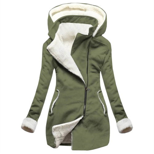 Fashion Long Sleeve Fleece Warm Retro Casual Zipper Oversized  Coats