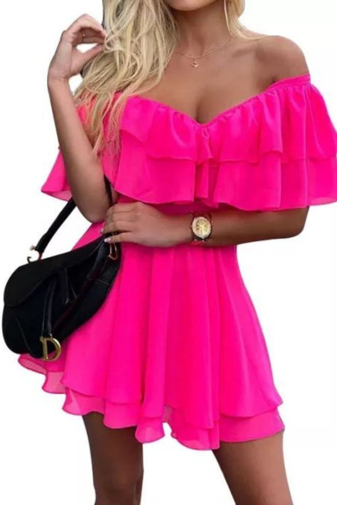 Ruffled Fashion A-Line Solid Color Casual Mini Dress
